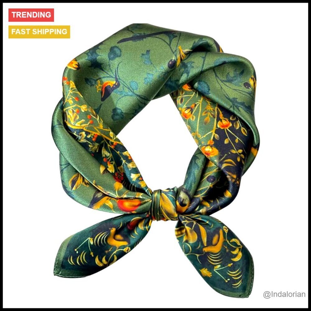 Silk Square Scarf Elegant Digital Print Versatile Hair Neck Wrap Boho Chic